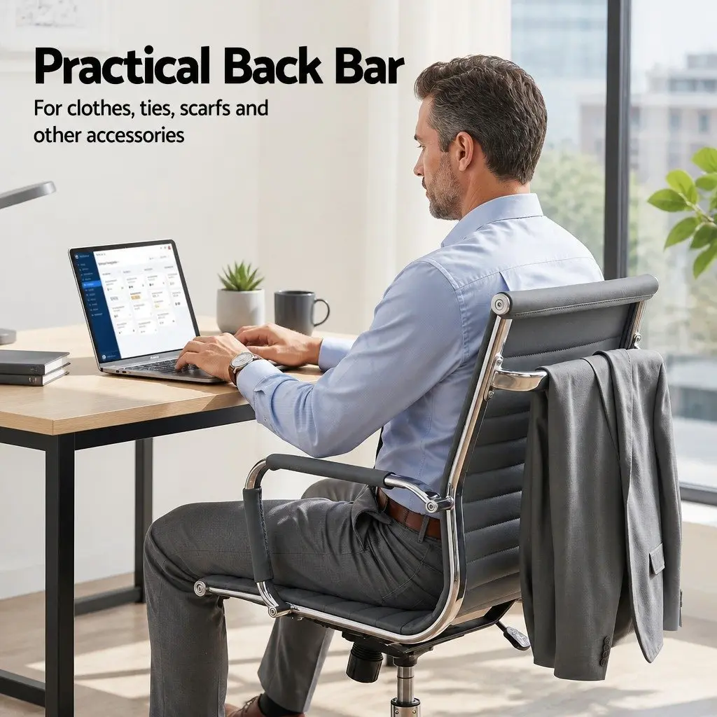 Mid Back Grey PU Leather Office Chair