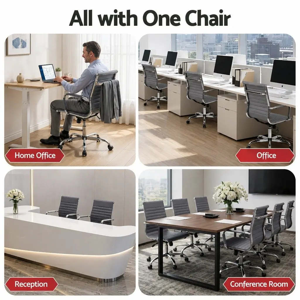 Mid Back Grey PU Leather Office Chair
