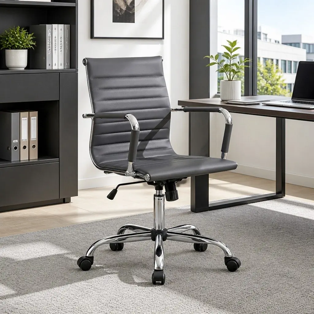 Mid Back Grey PU Leather Office Chair