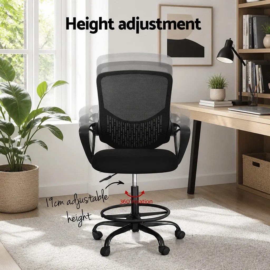 Drafting Stool Mesh Office Chair Standing Desk Computer Seat Black Adjustable