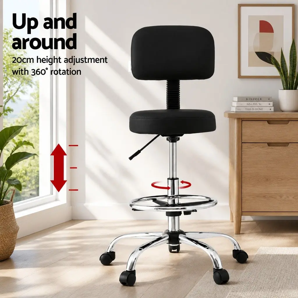 Office Drafting Chair Ergonomic Adjustable Height Swivel Black