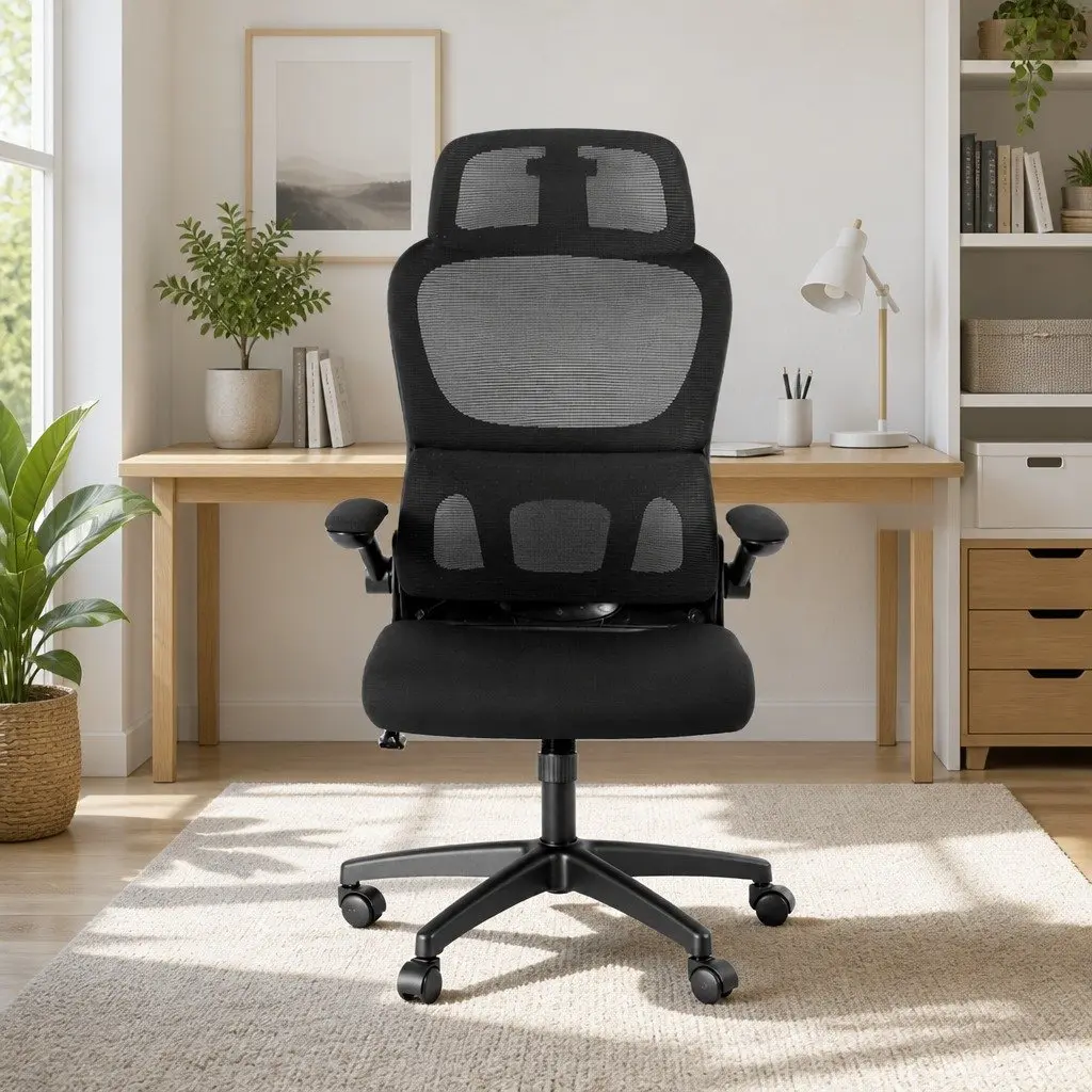 Ergonomic Office Chair High Back Lumbar Support Adjustable Headrest Black