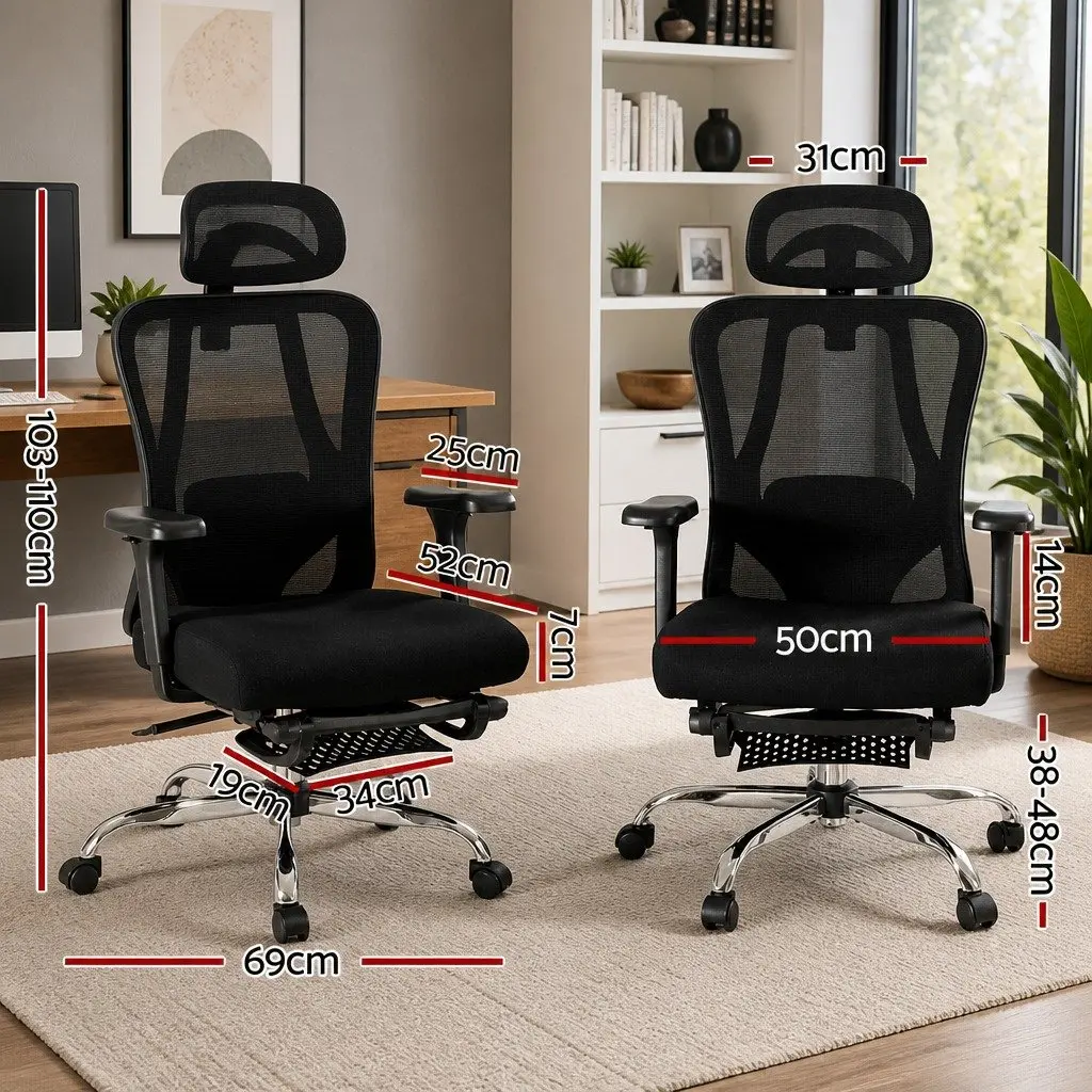 Ergonomic Mesh Office Chair High Back Adjustable Lumbar Support Footrest Black