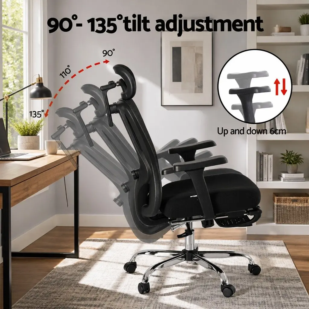 Ergonomic Mesh Office Chair High Back Adjustable Lumbar Support Footrest Black