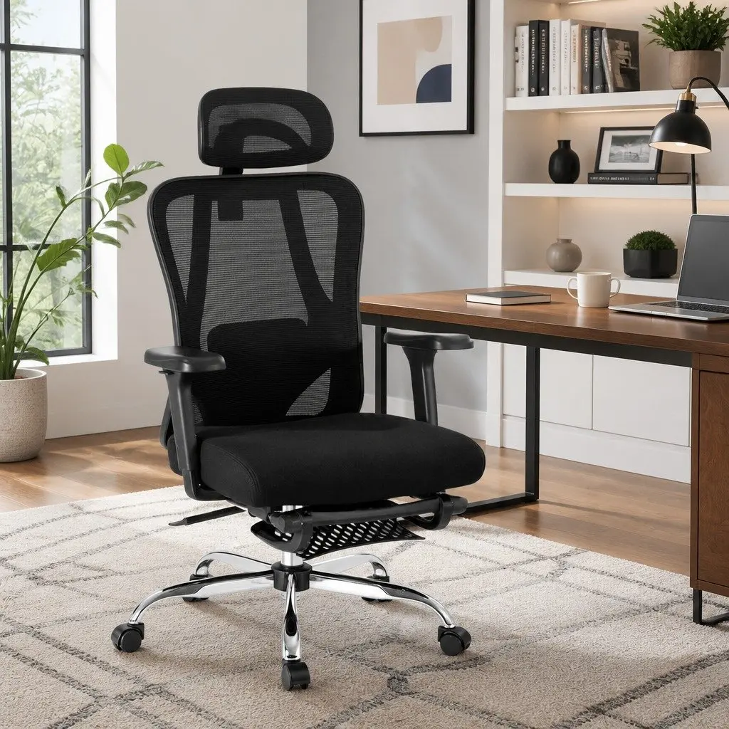 Ergonomic Mesh Office Chair High Back Adjustable Lumbar Support Footrest Black