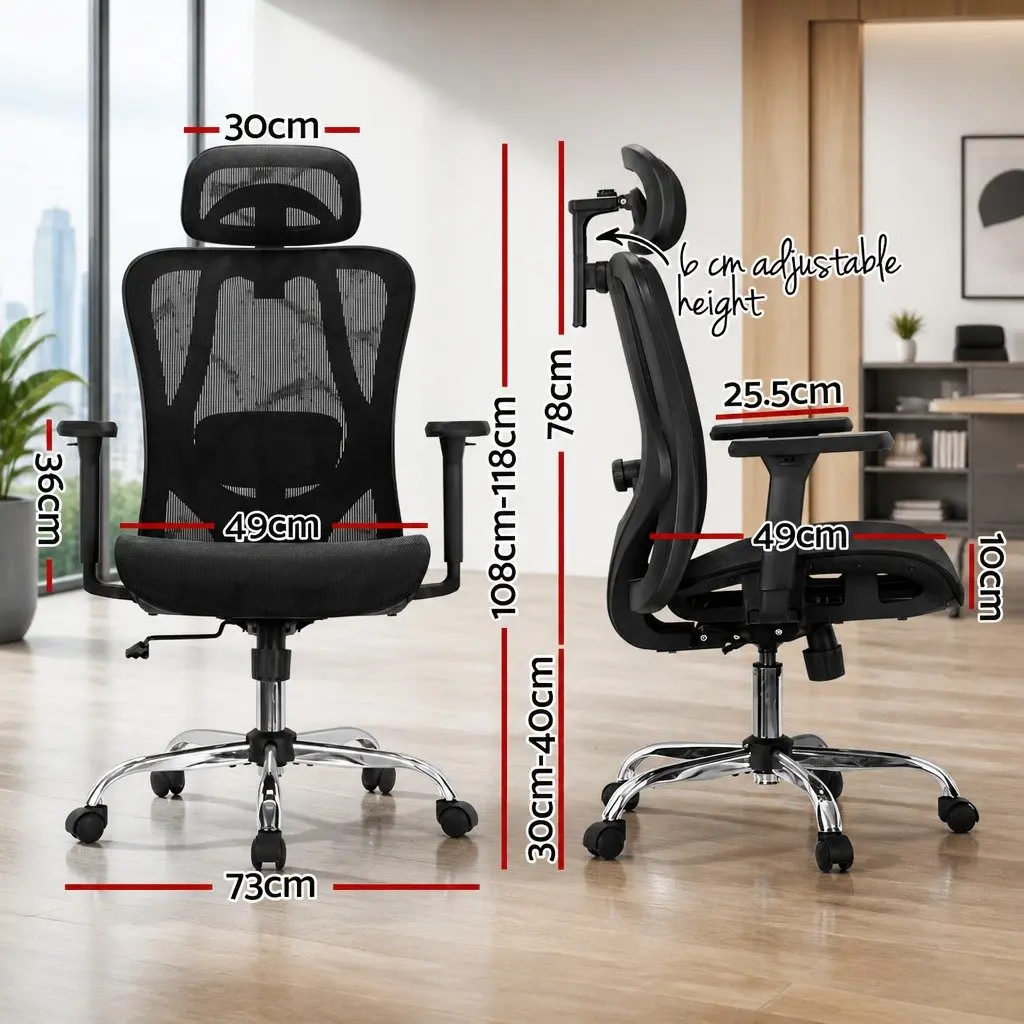 Ergonomic Office Chair High Back Recline Mesh Adjustable Headrest Lumbar Support Black
