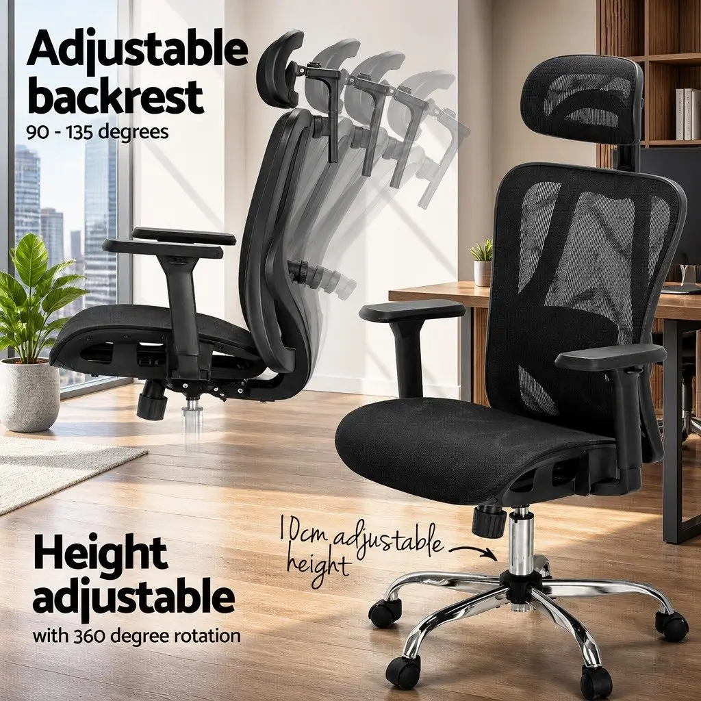 Ergonomic Office Chair High Back Recline Mesh Adjustable Headrest Lumbar Support Black