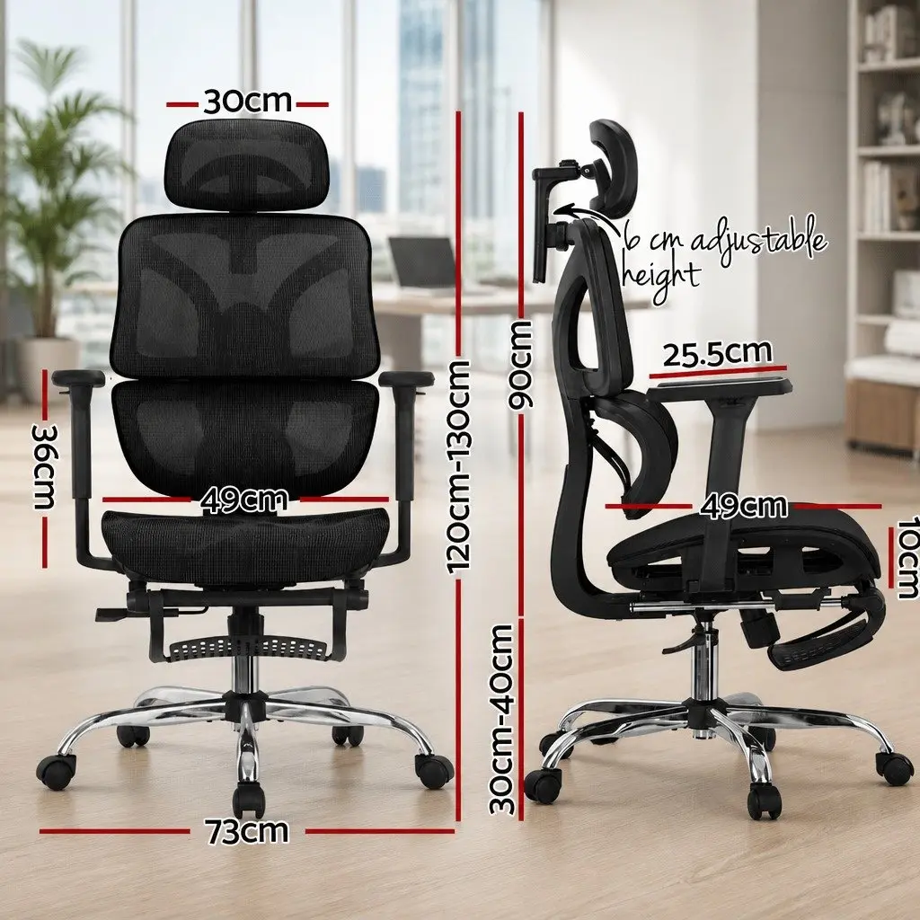Ergonomic Office Chair High Back Adjustable Height Mesh Footrest Swivel Desk Black