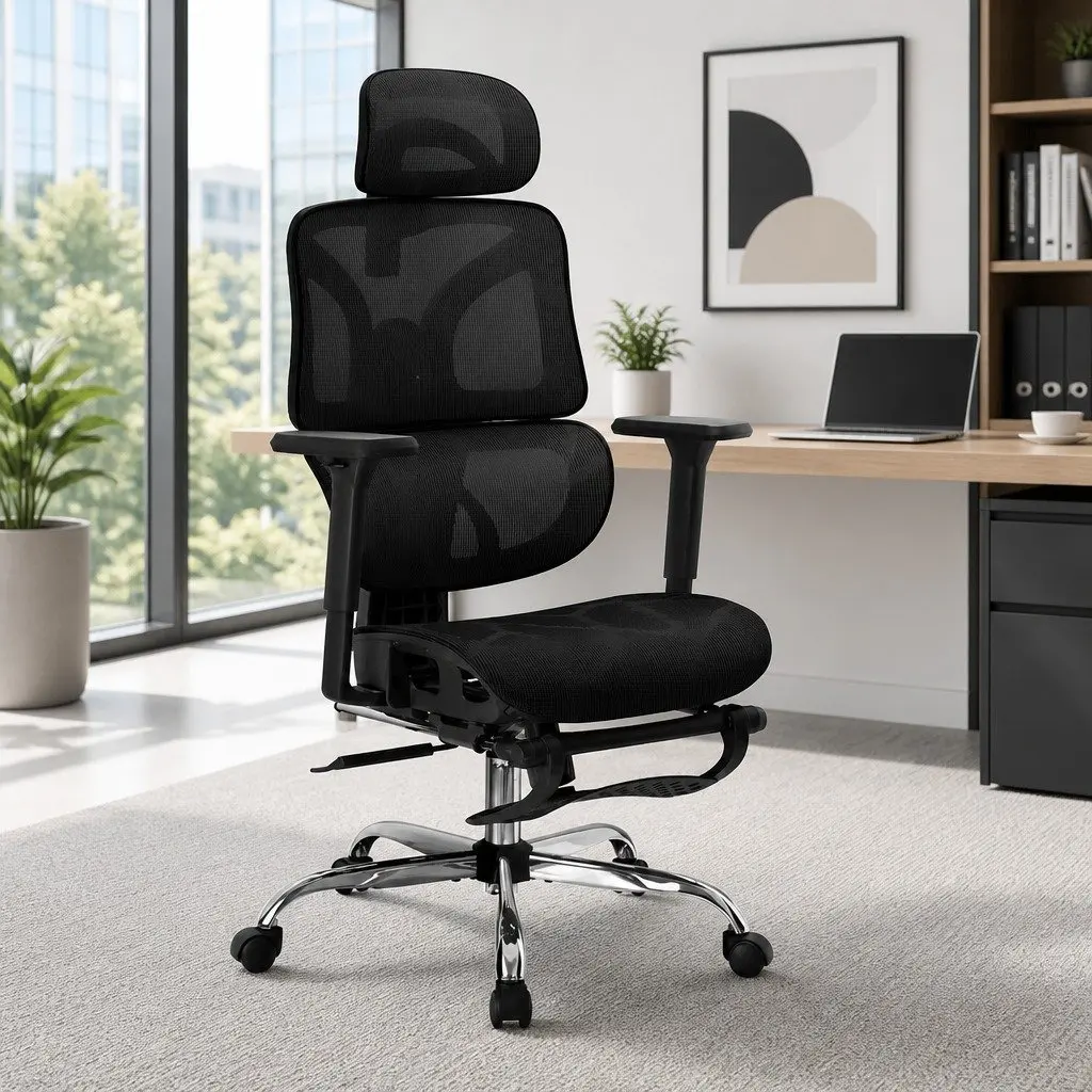 Ergonomic Office Chair High Back Adjustable Height Mesh Footrest Swivel Desk Black