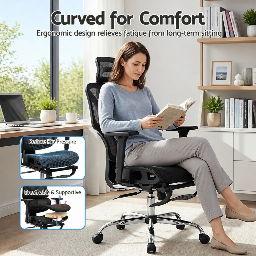 Ergonomic Office Chair High Back Adjustable Height Mesh Footrest Swivel Desk Black