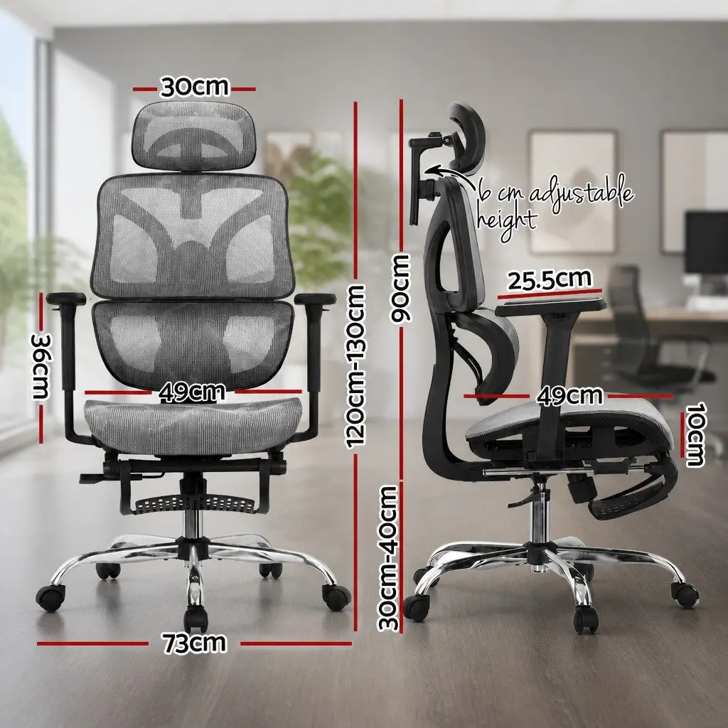Ergonomic Office Chair High Back Mesh Adjustable Headrest Grey