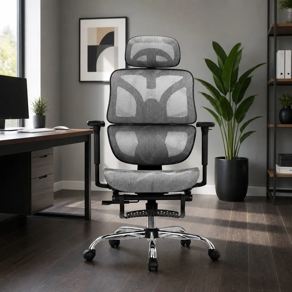 Ergonomic Office Chair High Back Mesh Adjustable Headrest Grey