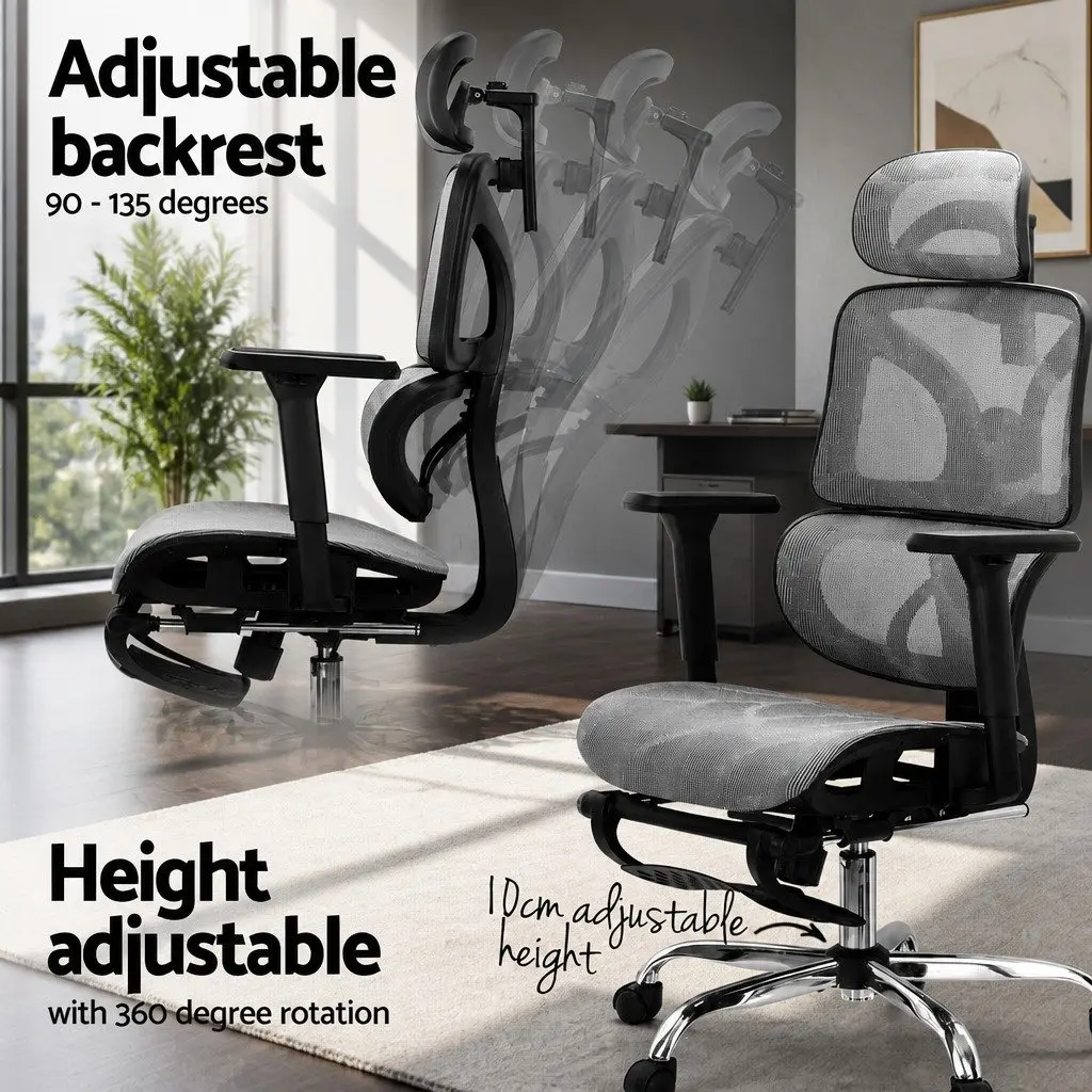 Ergonomic Office Chair High Back Mesh Adjustable Headrest Grey