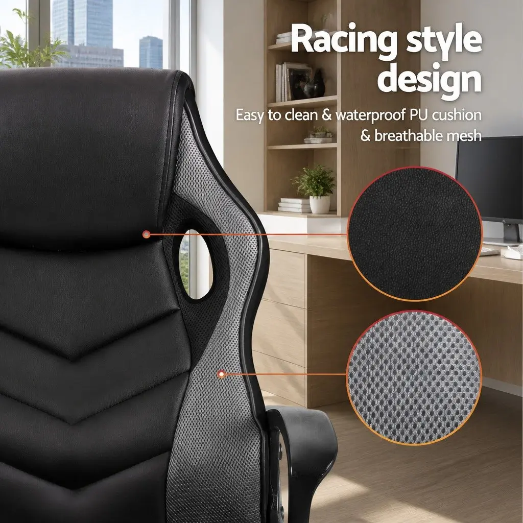 Gaming Office Chair High-Back Adjustable Height Grey