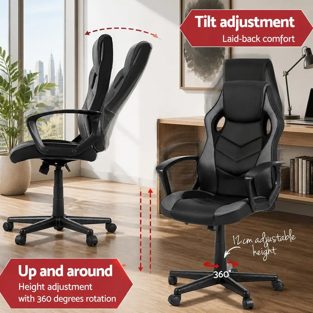 Gaming Office Chair High-Back Adjustable Height Grey