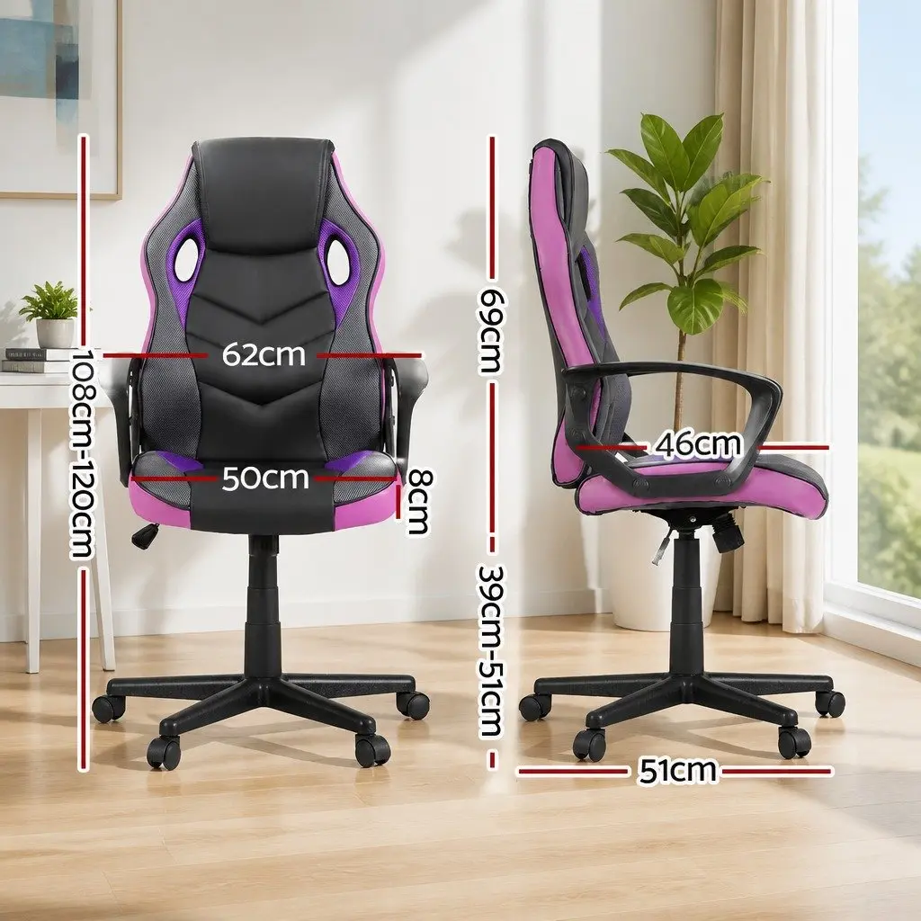 Gaming Office Chair High-Back Adjustable Height Purple
