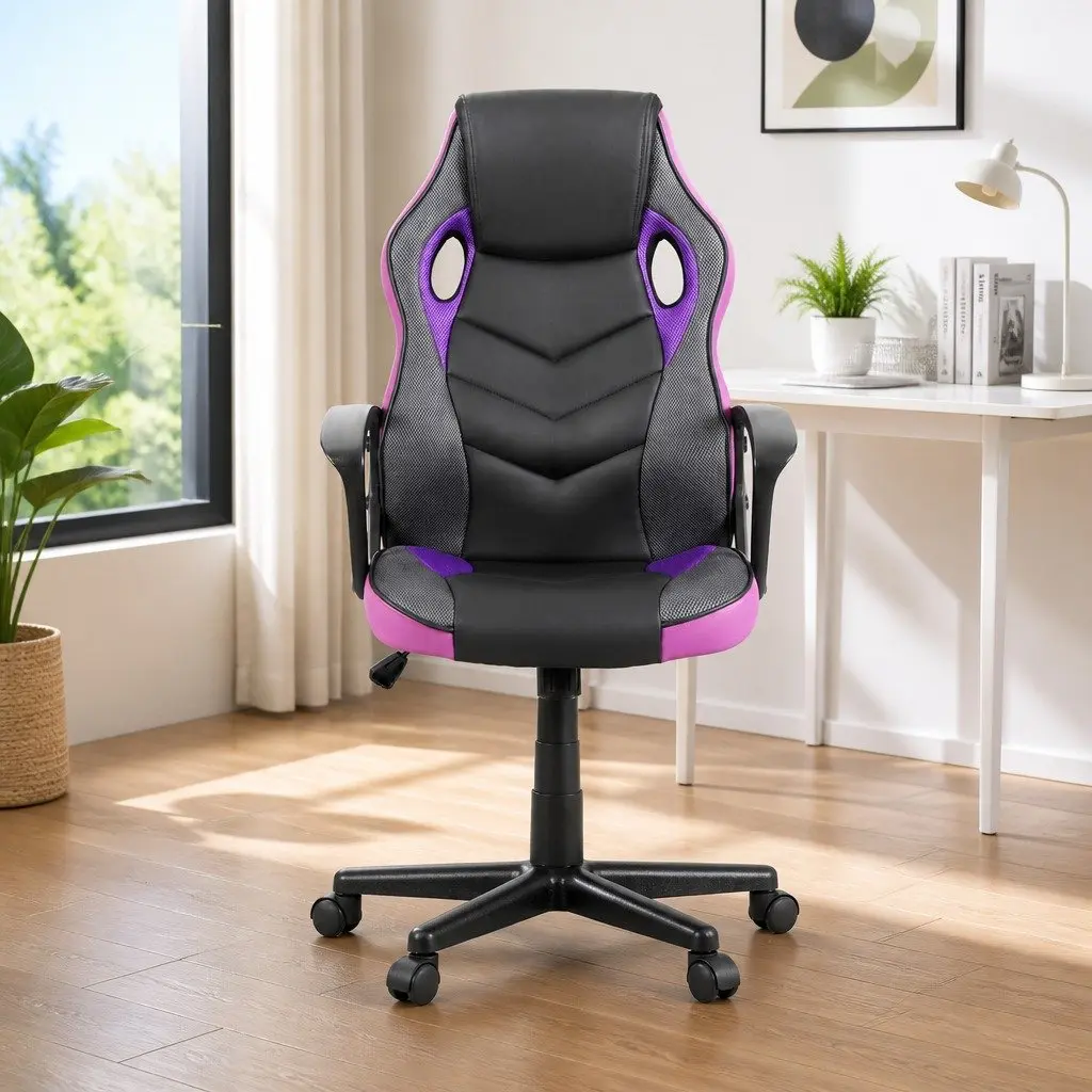 Gaming Office Chair High-Back Adjustable Height Purple