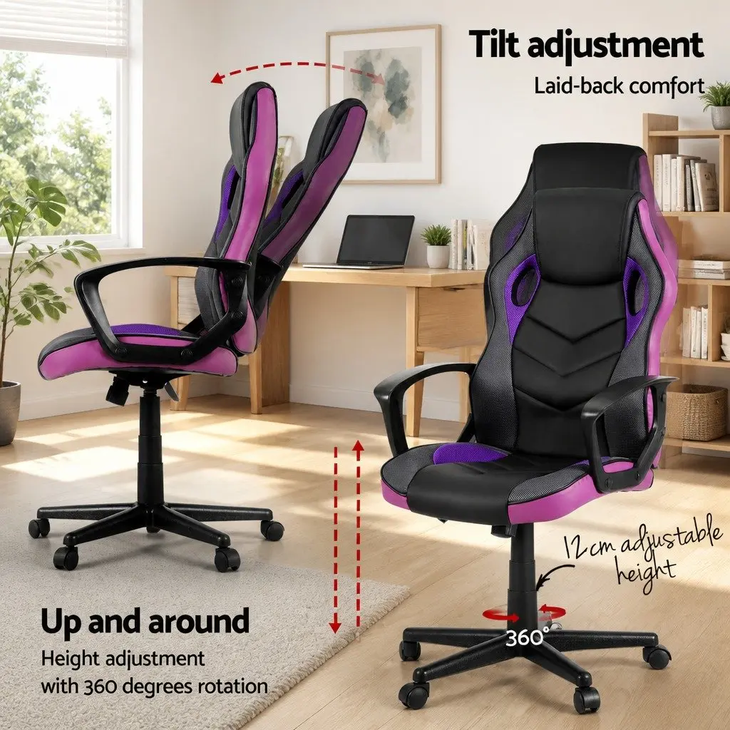 Gaming Office Chair High-Back Adjustable Height Purple
