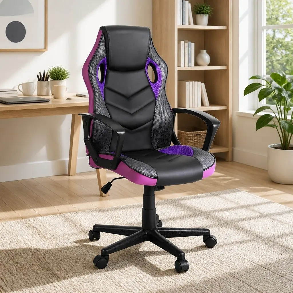 Gaming Office Chair High-Back Adjustable Height Purple