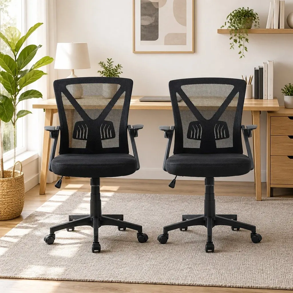 Mesh Office Chair Mid Back Black 2 Pack Ergonomic Adjustable Lumbar Support