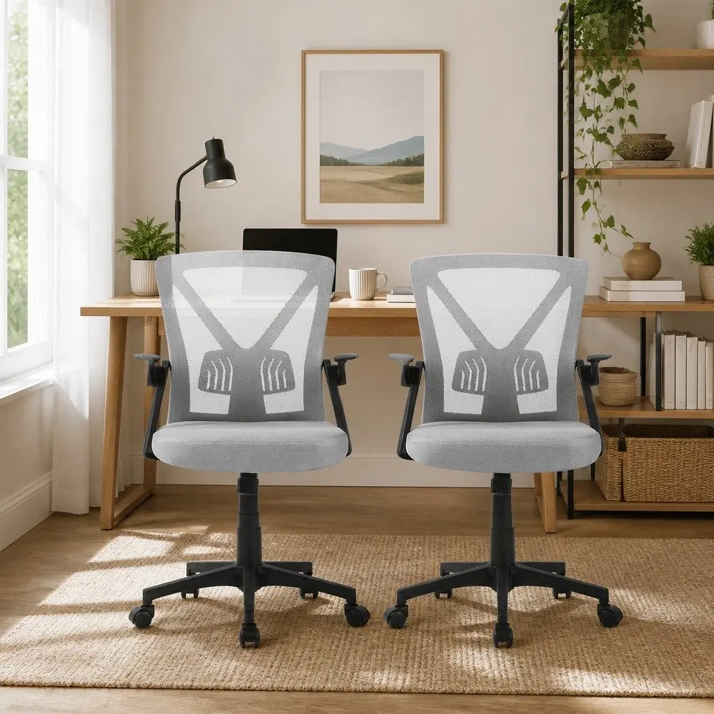 Mesh Office Chair Ergonomic Adjustable Height Grey Mid Back with Lumbar Support