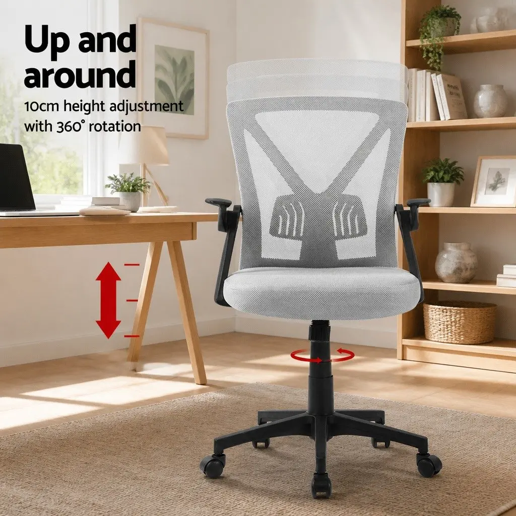 Mesh Office Chair Ergonomic Adjustable Height Grey Mid Back with Lumbar Support