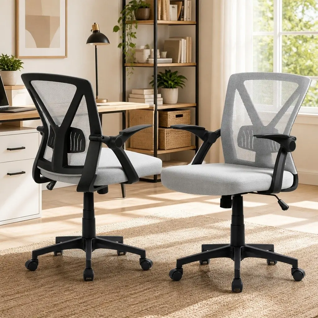 Mesh Office Chair Ergonomic Adjustable Height Grey Mid Back with Lumbar Support