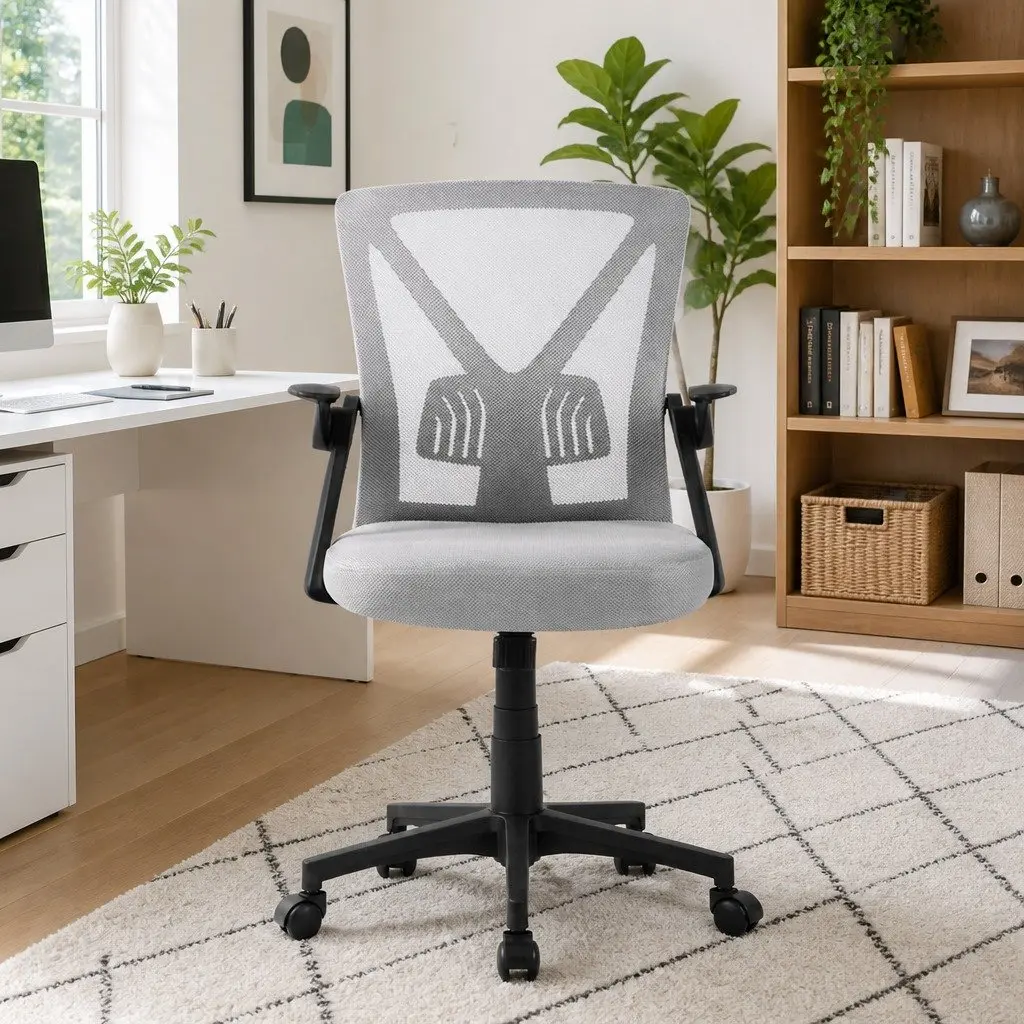 Office Chair Ergonomic Mid Back Adjustable Lumbar Support Grey
