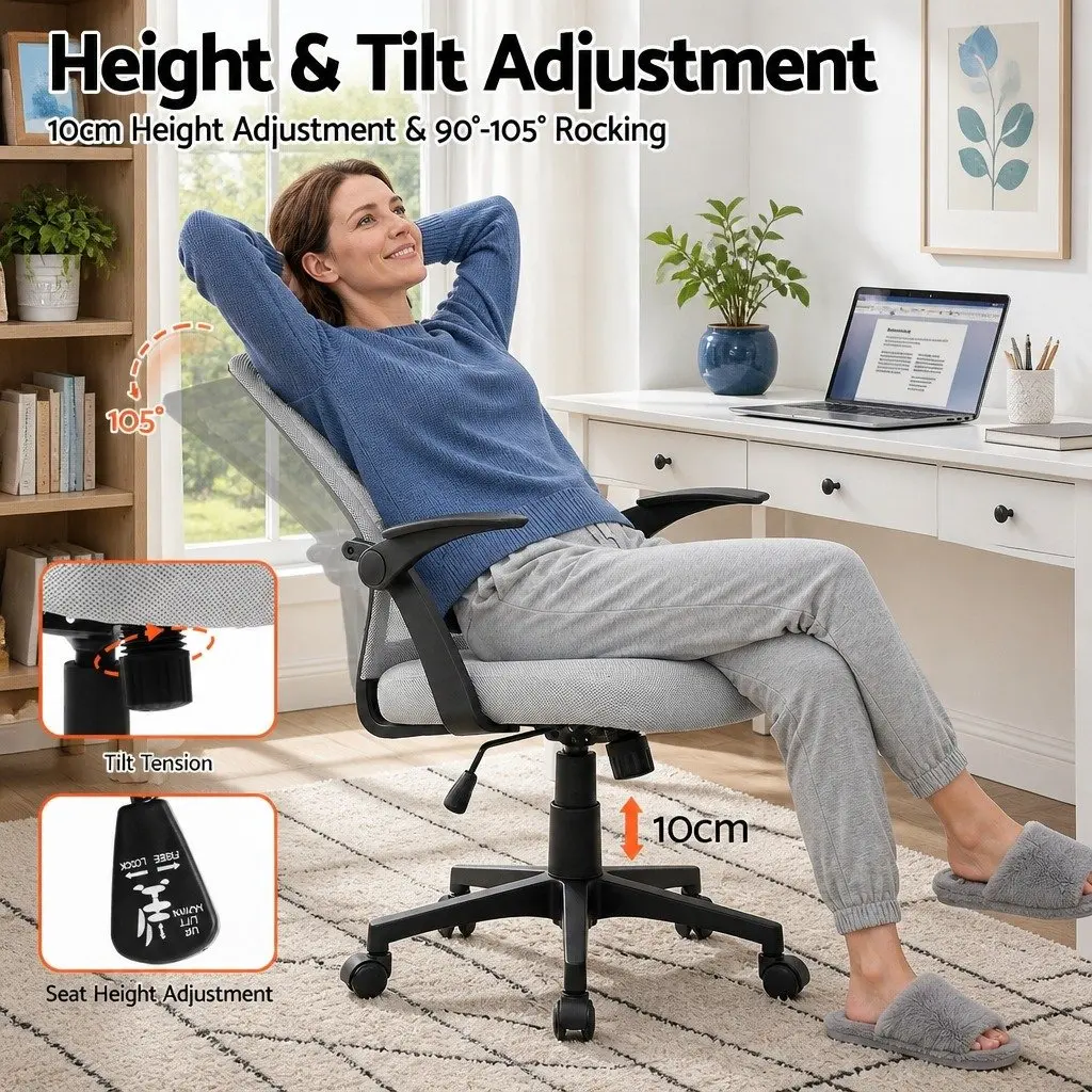 Office Chair Ergonomic Mid Back Adjustable Lumbar Support Grey
