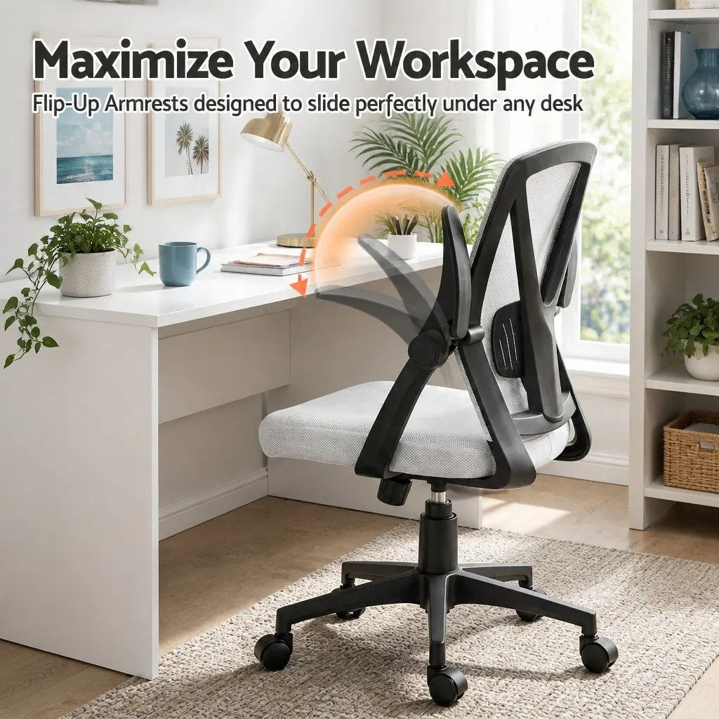 Office Chair Ergonomic Mid Back Adjustable Lumbar Support Grey