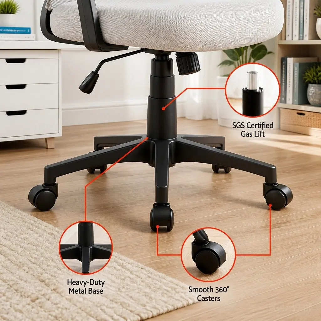 Office Chair Ergonomic Mid Back Adjustable Lumbar Support Grey