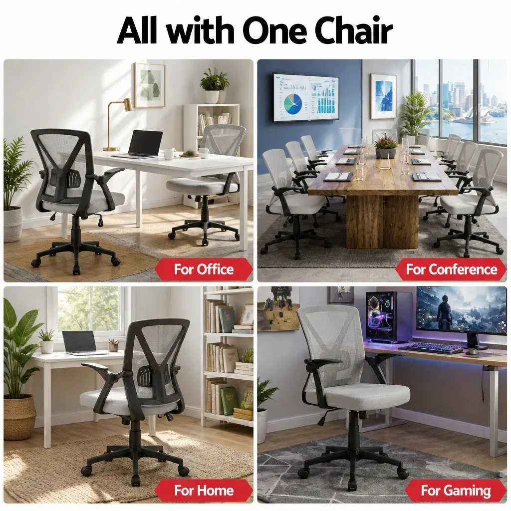 Office Chair Ergonomic Mid Back Adjustable Lumbar Support Grey