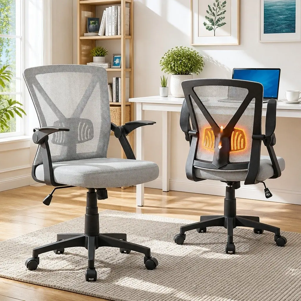 Office Chair Ergonomic Mid Back Adjustable Lumbar Support Grey