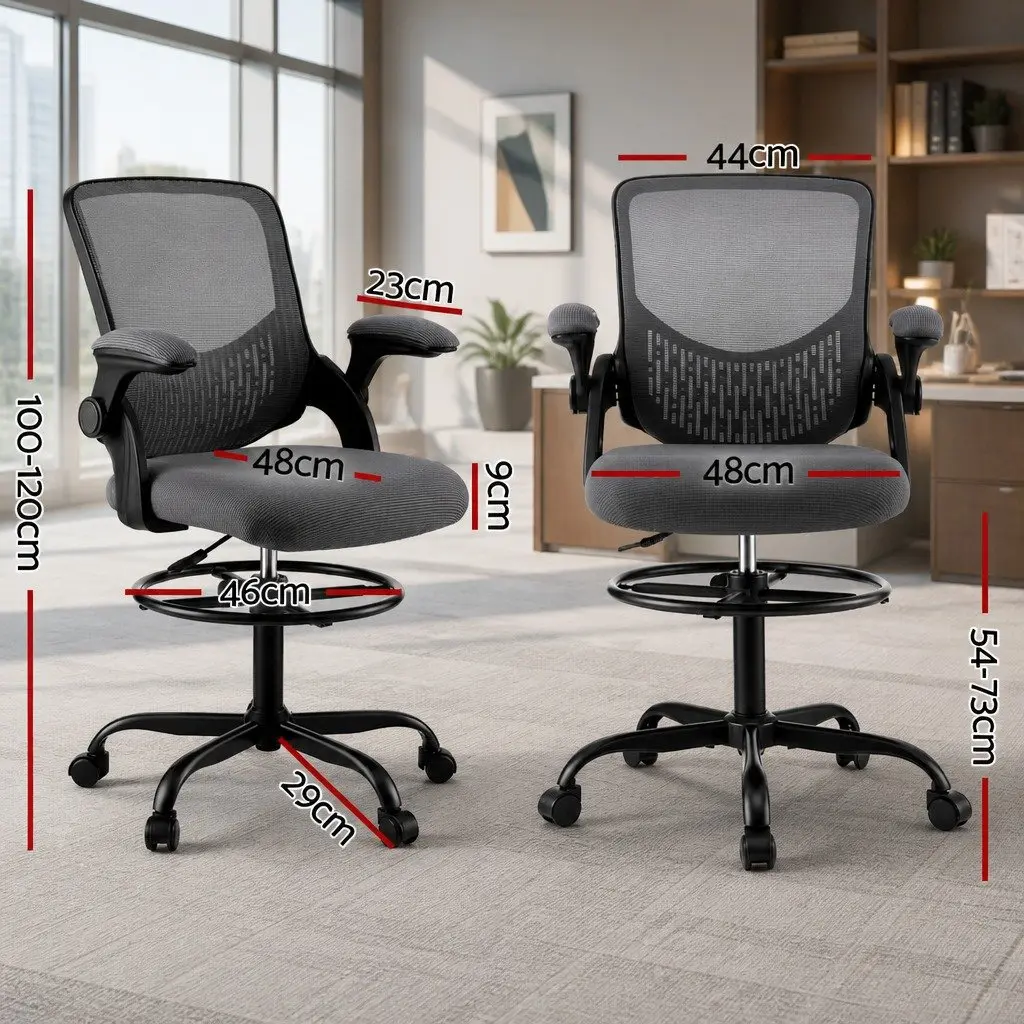 Office Drafting Chair Mesh Adjustable Height Footrest Grey