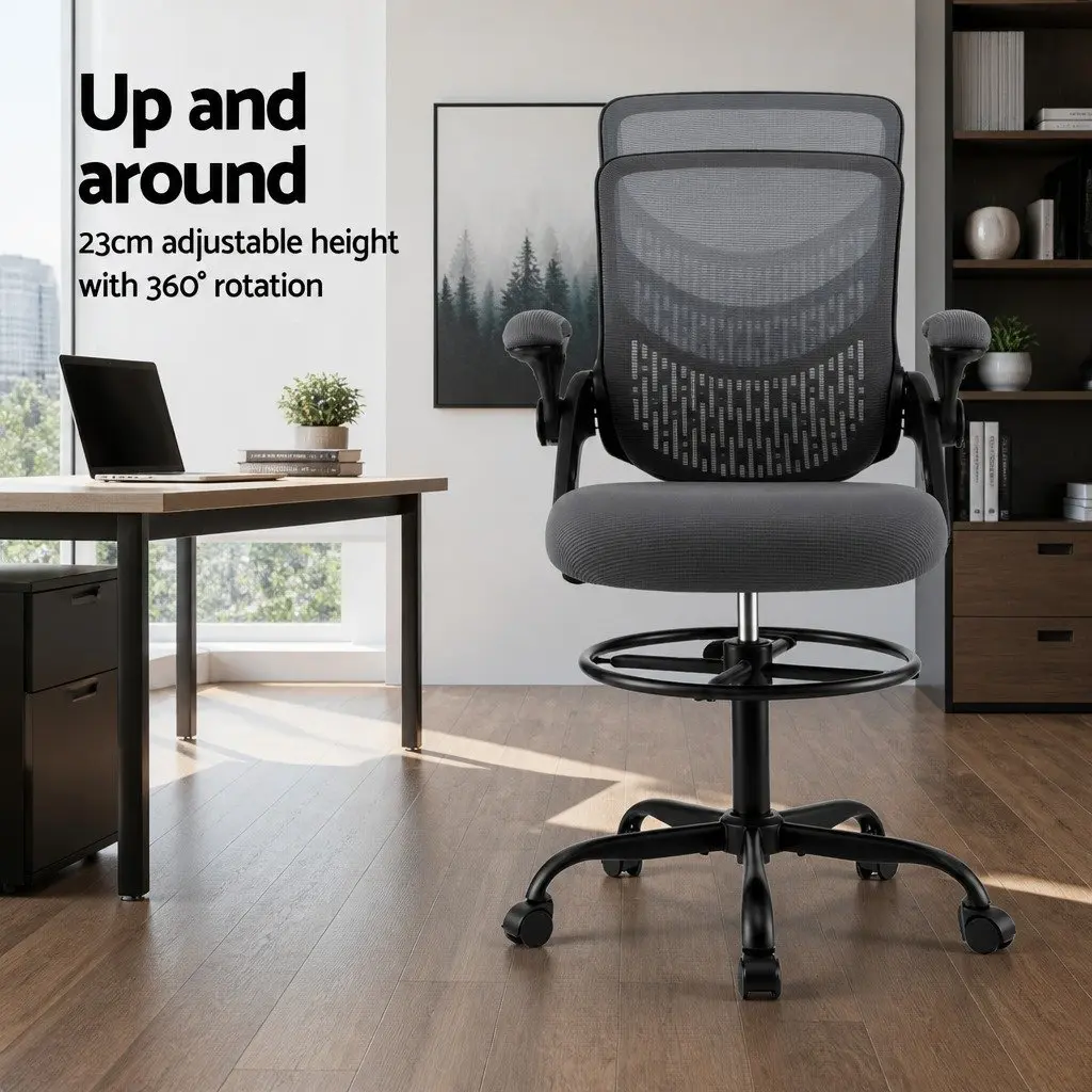 Office Drafting Chair Mesh Adjustable Height Footrest Grey