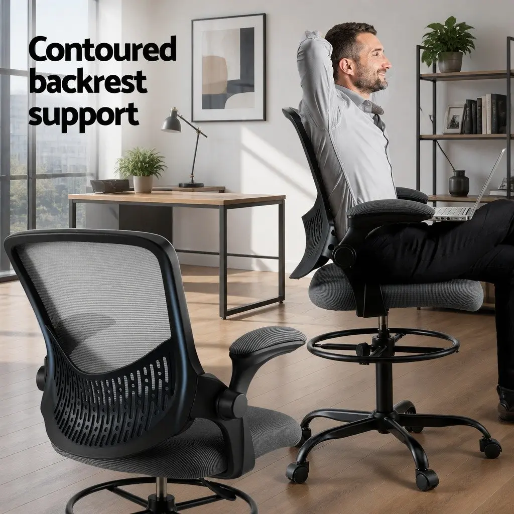 Office Drafting Chair Mesh Adjustable Height Footrest Grey