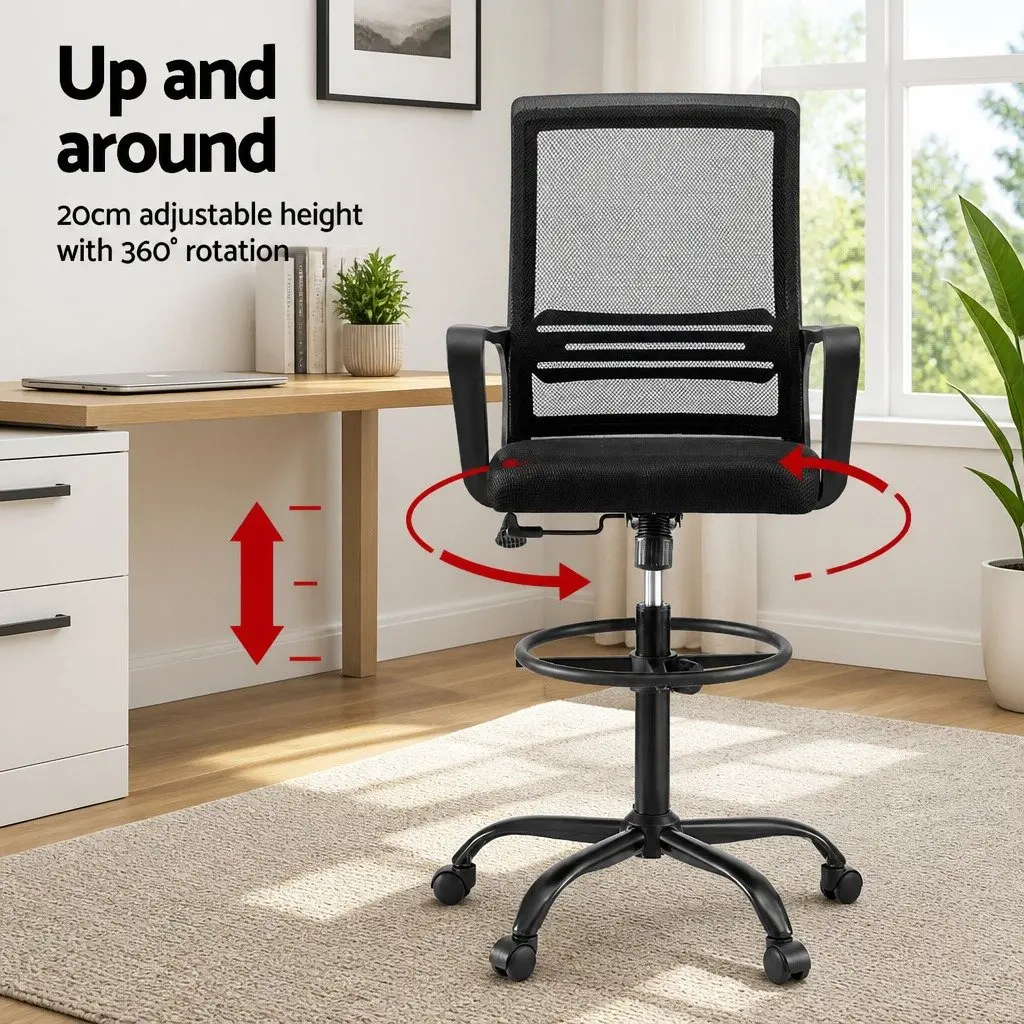 Office Drafting Chair Mesh Adjustable Height Swivel Black