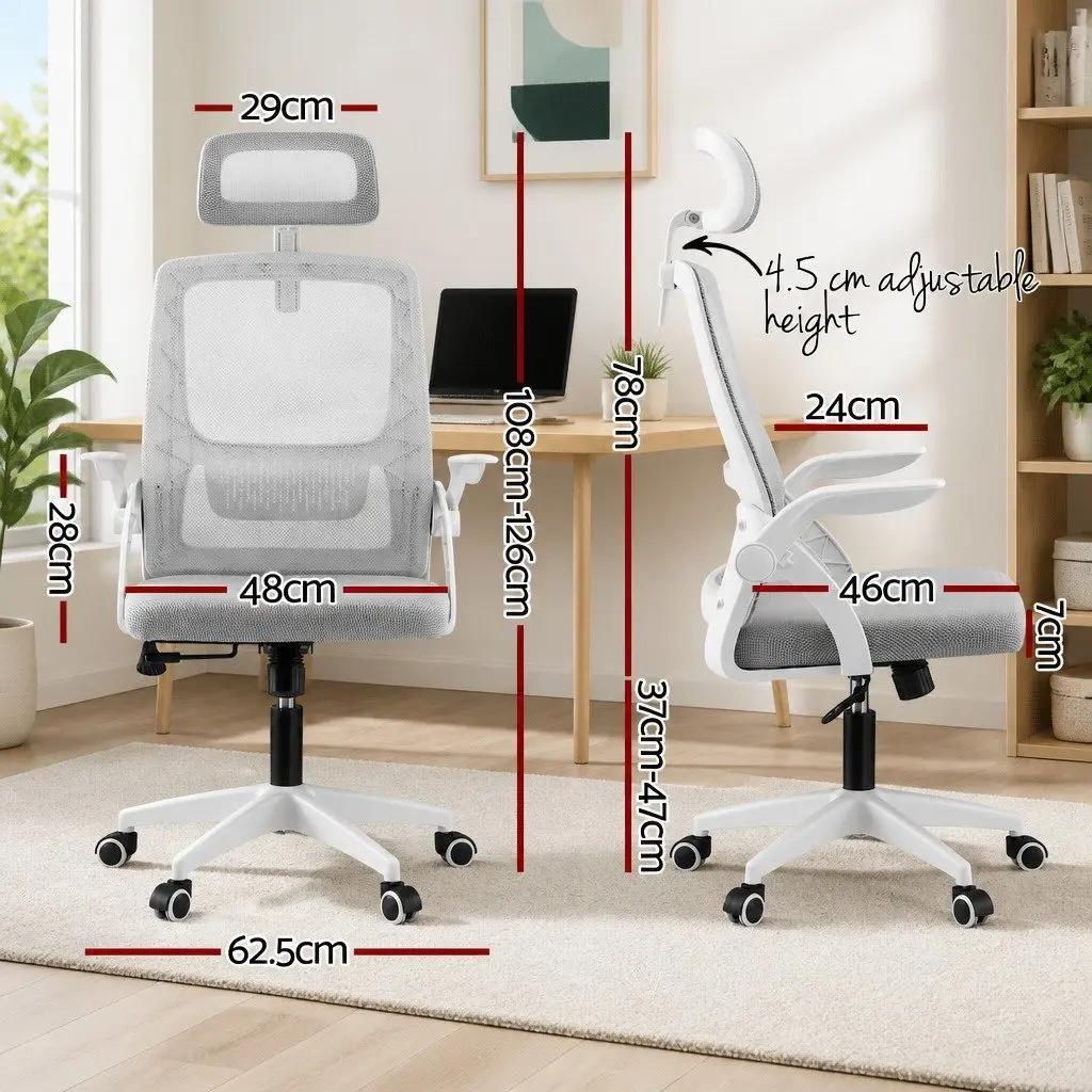 Ergonomic Office Chair High-Back Computer Desk Chair Adjustable Headrest Grey