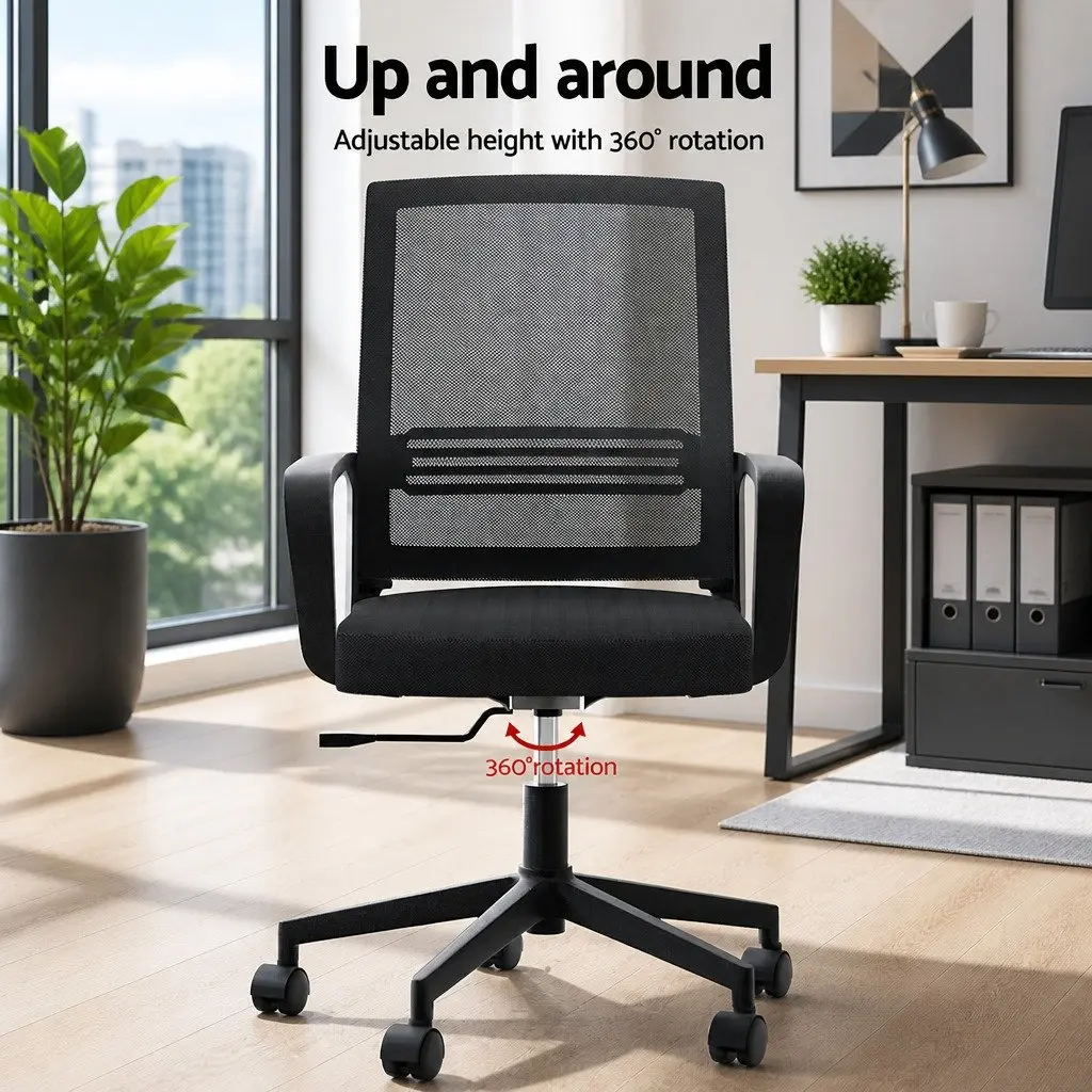 Mesh Office Chair Mid Back for Work Study Gaming Black