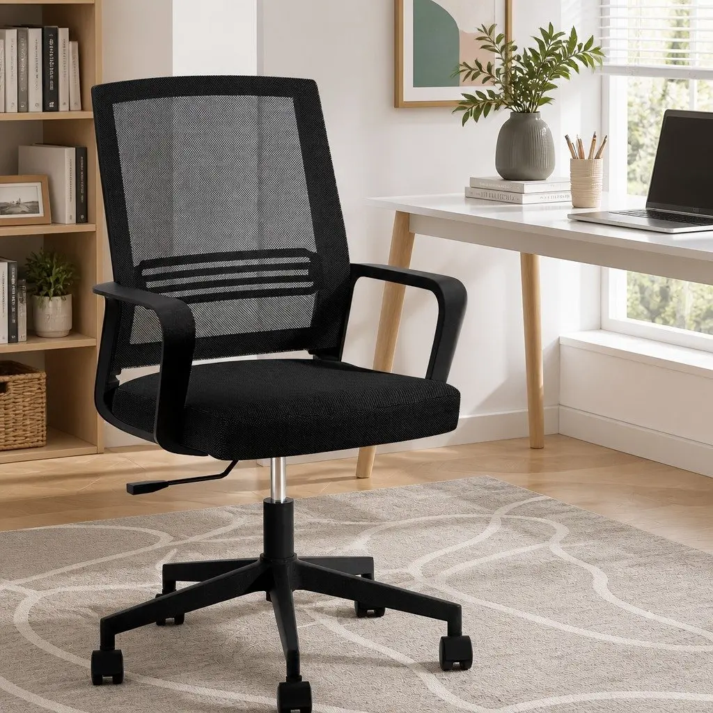 Mesh Office Chair Mid Back for Work Study Gaming Black
