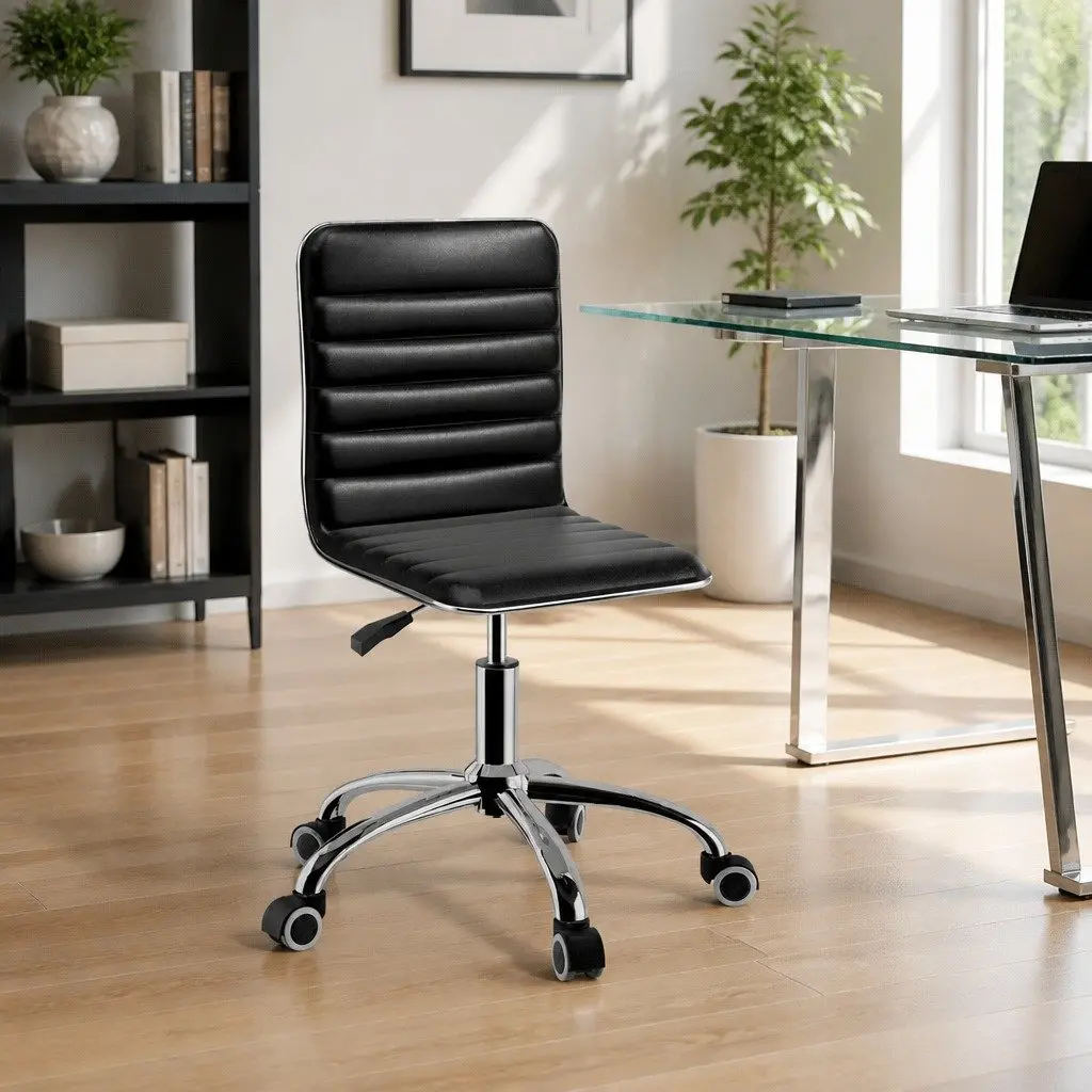 Padded Low Back Swivel Desk Chair Black Office Seating