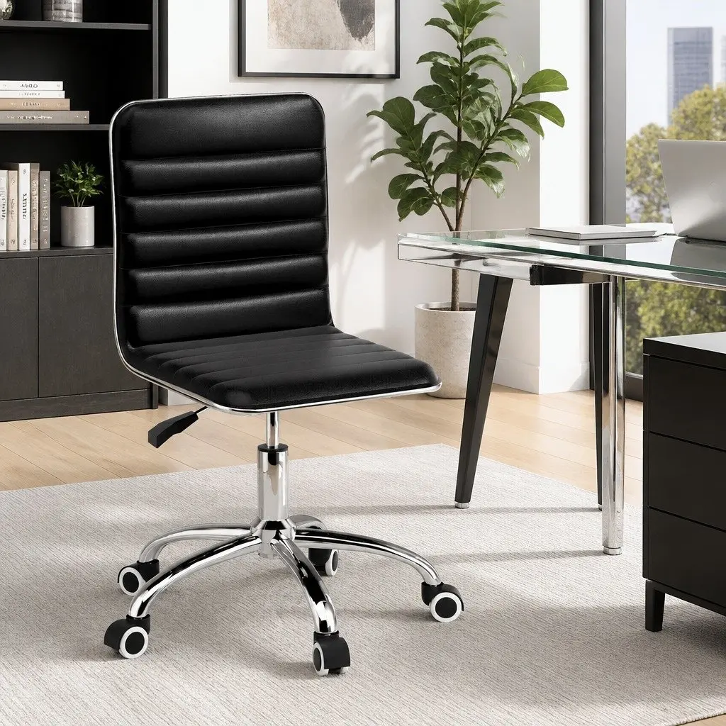 Padded Low Back Swivel Desk Chair Black Office Seating