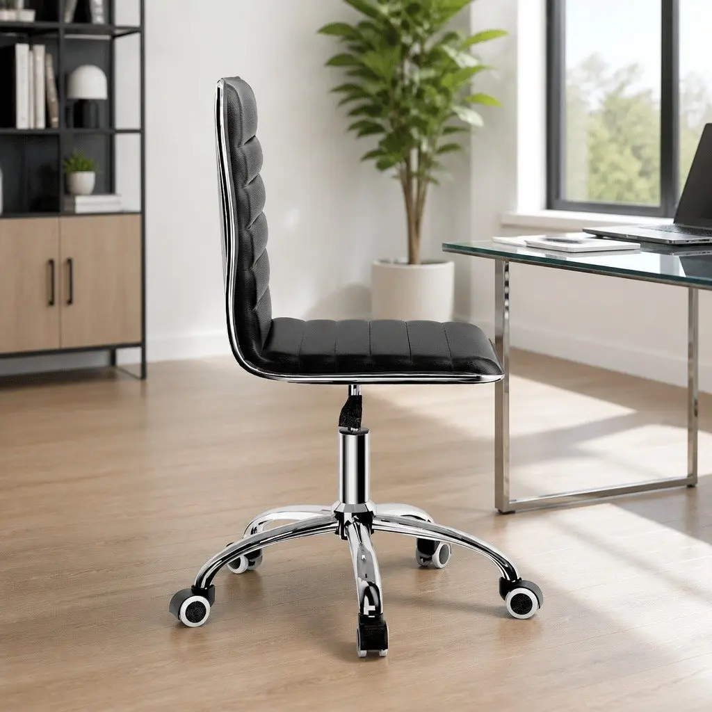Padded Low Back Swivel Desk Chair Black Office Seating