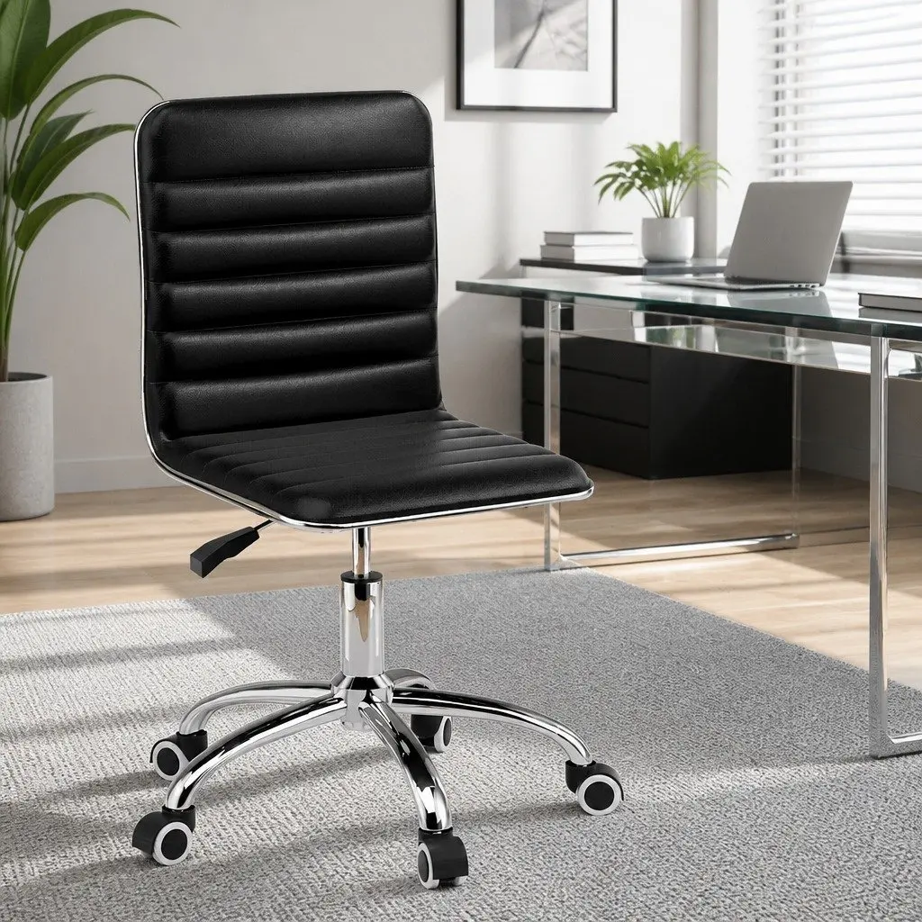 Padded Low Back Swivel Desk Chair Black Office Seating
