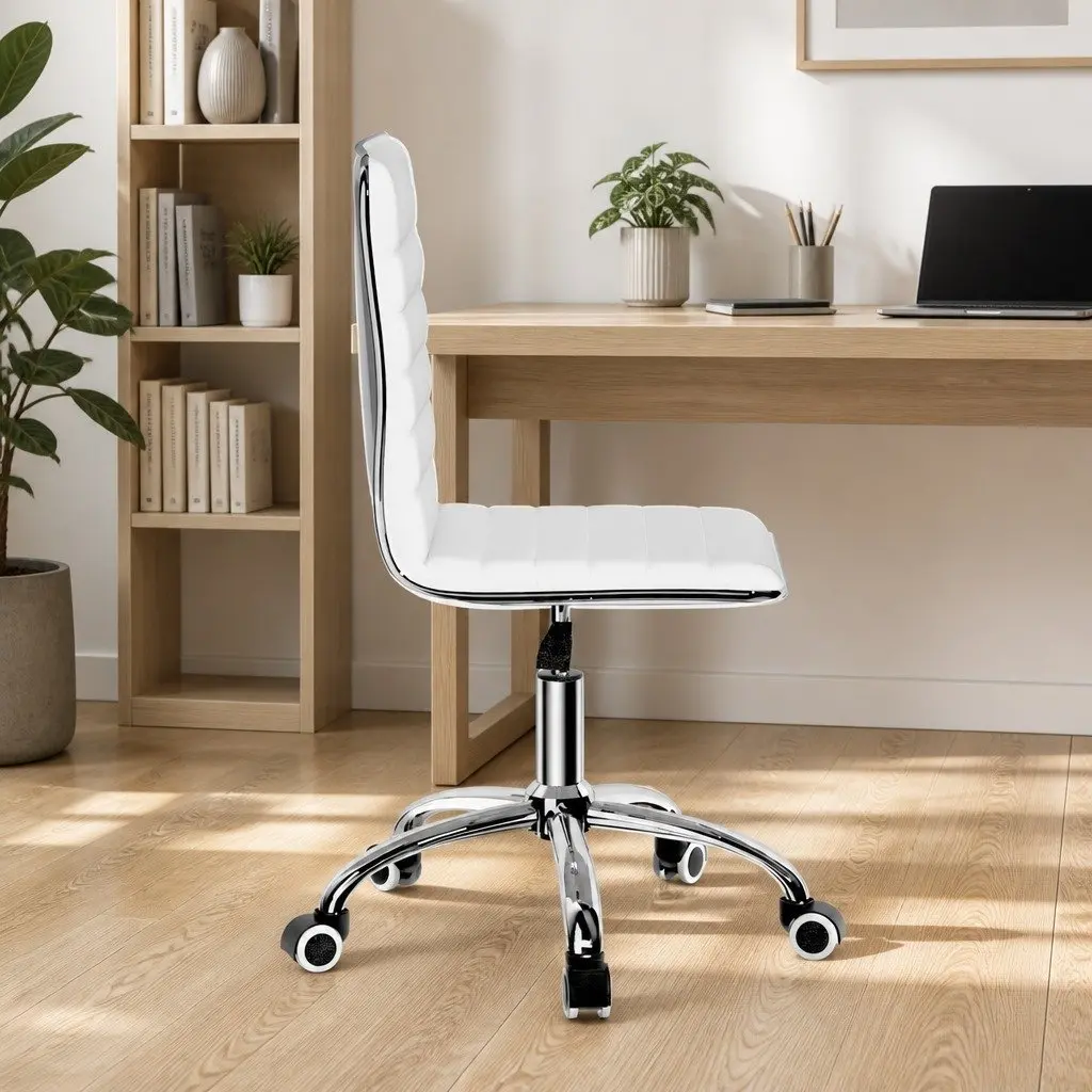 Office Chair Low Back Rotatable Height Adjustable White PU Leather for Office and Home Use