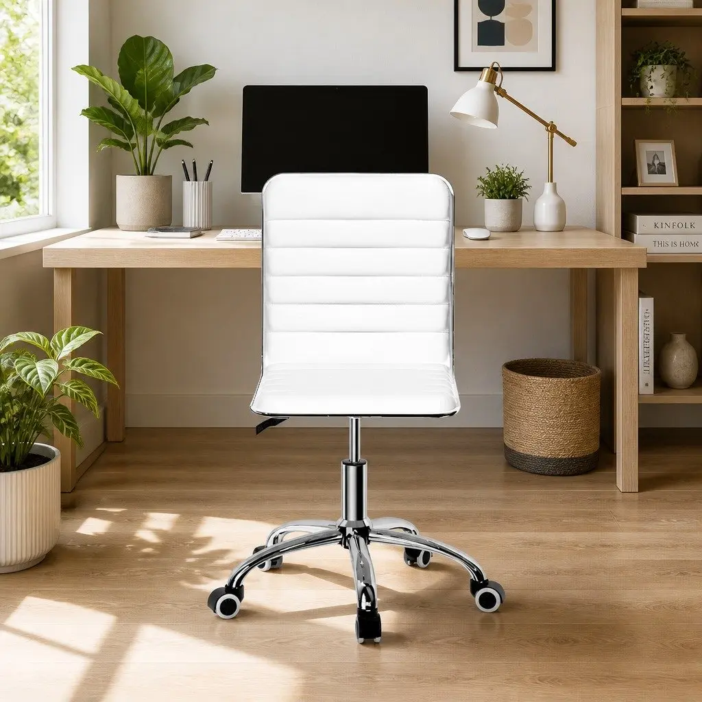 Office Chair Low Back Rotatable Height Adjustable White PU Leather for Office and Home Use