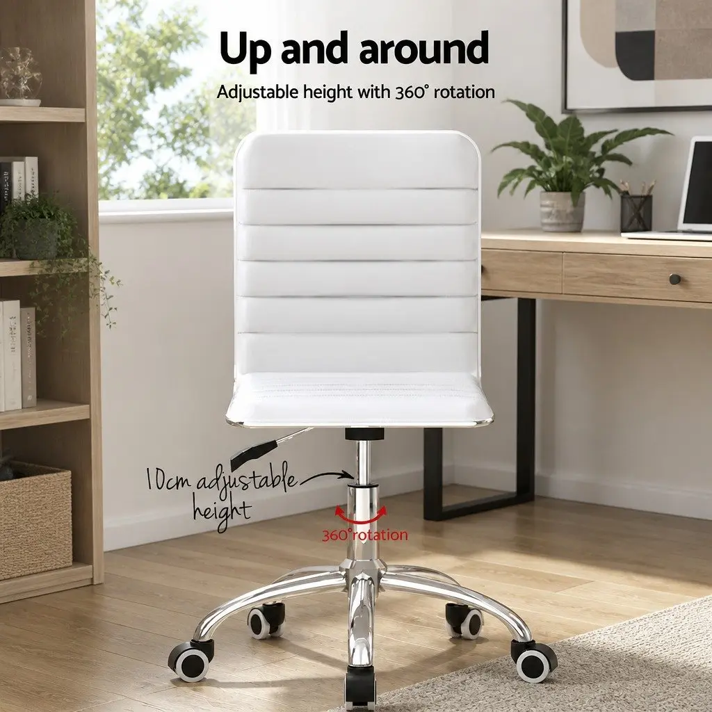 Office Chair Low Back Rotatable Height Adjustable White PU Leather for Office and Home Use