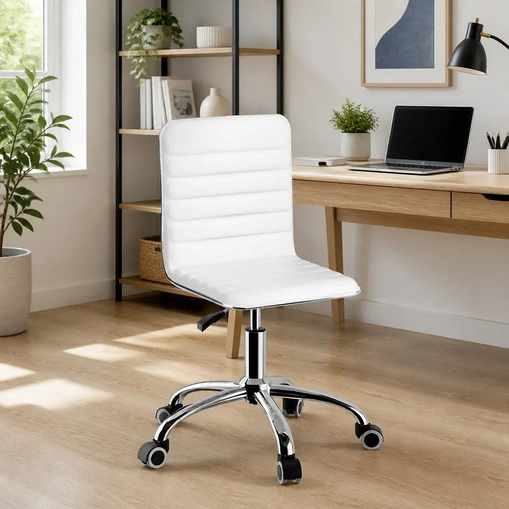 Office Chair Low Back Rotatable Height Adjustable White PU Leather for Office and Home Use
