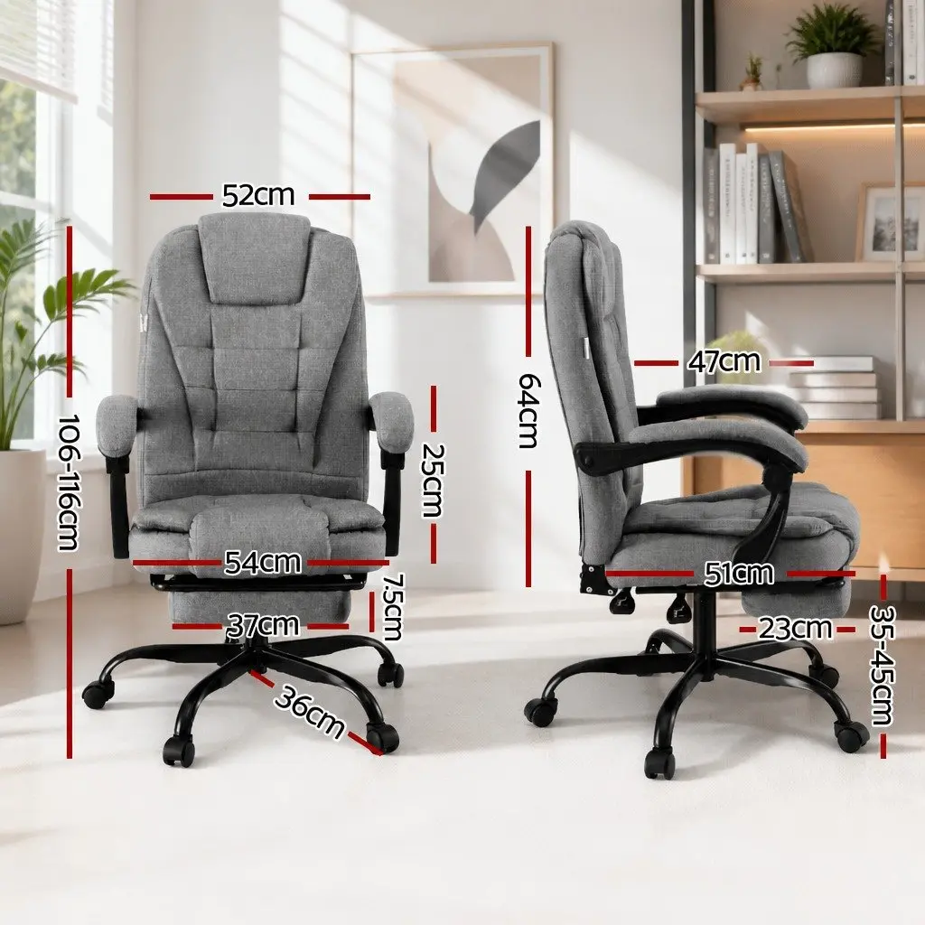 Executive Office Chair Grey Fabric High Back Racing Computer Desk Footrest