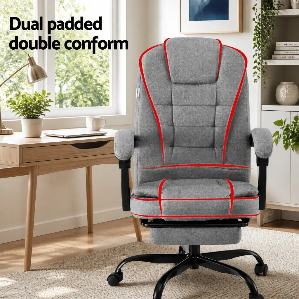 Executive Office Chair Grey Fabric High Back Racing Computer Desk Footrest